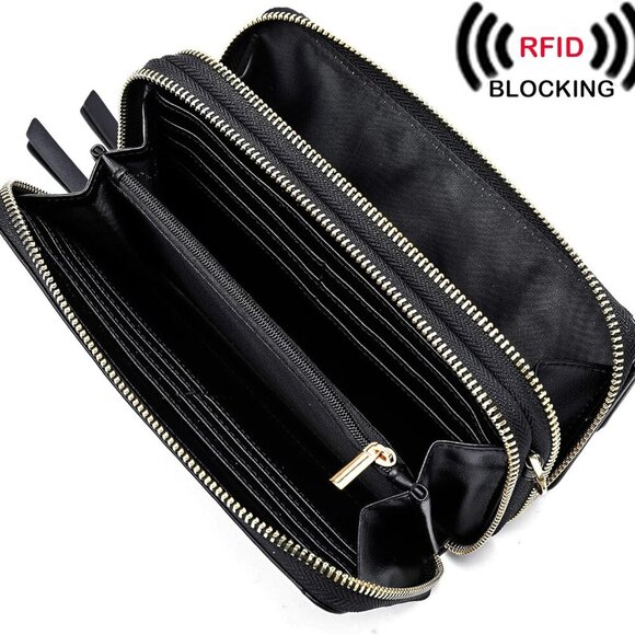 RFID Crossbody Wallet Wristlet Purse with Phone Pocket For Women Vegan Leather - Picture 3 of 8